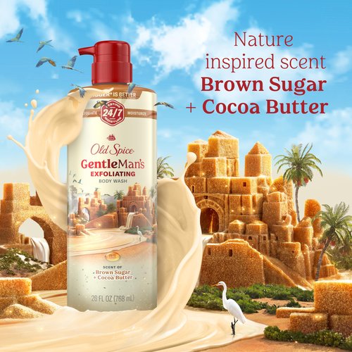 Old Spice GentleMan's Exfoliating & Moisturizing Body Wash for Men, 24/7 Shower Fresh with Long Lasting Scent, Renewing Vitamin B3 Blend, Brown Sugar + Cocoa Butter Scent, 26 oz