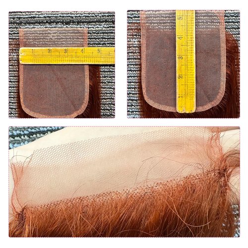 4x4 Straight 20 Inch Closure Transparent 44 Swiss Lace Closure Human Hair Only 12A 100% Unprocessed Brazilian Virgin Remy 150% Density Free Part Pre Plucked With Baby Hair Reddish Brown Color