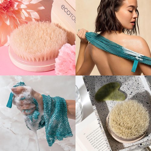 EcoTools Dry Body Brush for Circulation, Dead Skin Removal + Exfoliating Body Scrubber Bath Net, Inspired by The African Net Sponge, Self-Care Gifts
