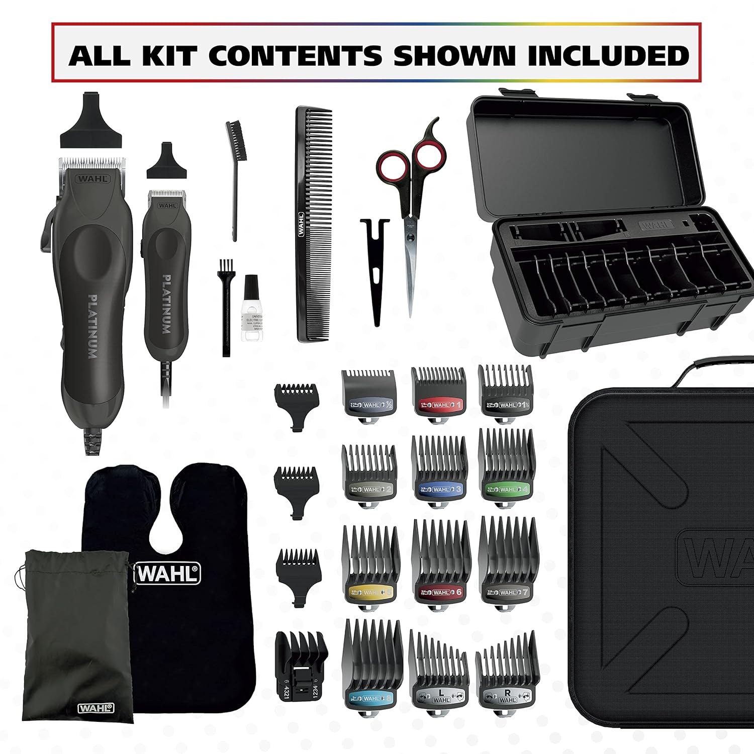 Wahl USA Pro Series Platinum Hair Clipper & Trimmer - Home Haircutting with Color-Coded Combs | Model 79804-100