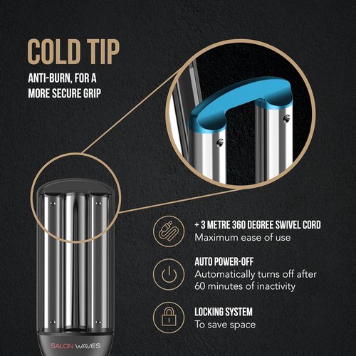 GA.MA Salon Waves Curling Iron - Adjustable 4-Size Titanium Wave Barrels (0.67–0.98″) with LED Display & Auto-Off