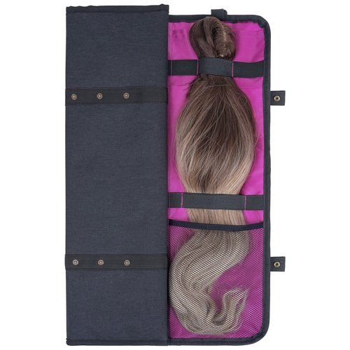 Linkidea Hair Extension Hanger with Storage Bag, Portable Travel Hair Holder, 27.1-inch Large Capacity Bundles Bag with 4 Hooks Store Up 4 Full Hair (Purple)