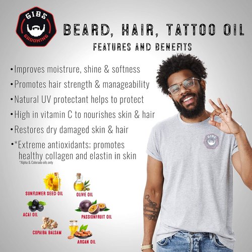 GIBS Grooming Beard Oil - Softens & Strengthens Hair - Travel Size 1 fl oz - Vitamin C & UV Shield
