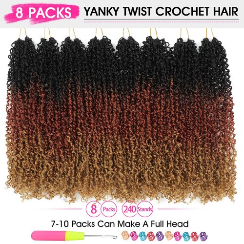 NAYOO 14 Inch Yanky Twist Crochet Hair - 8 Packs (30 Stands/Pack) Mini Passion Twist with Curly Ends Synthetic Pre-Looped Crochet Braids Braiding Hair (14 Inch, OT30/27)