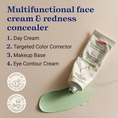 Embryolisse SOS Corrective Cream - Anti-Redness Face Moisturizer & Makeup Primer with Hyaluronic Acid | 1.01 Fl Oz