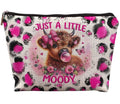 Uinwk Hot Pink Leopard Highland Cow Makeup Bag, Gifts for Women, Western Cosmetic Pouch, Just a Little Moody Cute Cow Lovers Stuff