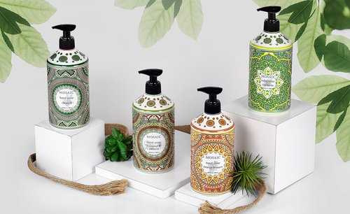 Mosaic Liquid Hand Soap / Wash Gift Set, Ideal Bathroom Kitchen Hand Soap Set , Olive Oil + Coconut & Hibiscus + Gardenia + Orange Blossom, 4 x 24.6 fl oz Each Liquid Soap Bottle