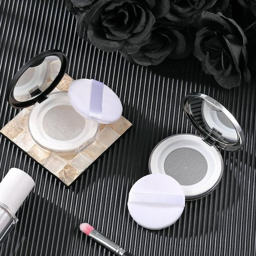 Cunhill 2 Pcs Loose Powder Container with Puff 0.17/0.7 oz Reusable Plastic Portable DIY Makeup Empty Powder Case with Mirror and Net Sifter(Silver, Black)