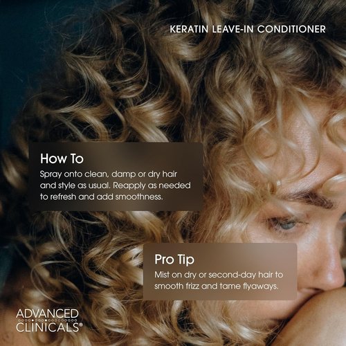 Advanced Clinicals Keratin Detangler Spray - Lightweight Leave-In Conditioner for Strong, Shiny Hair | 8 Fl Oz