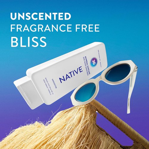 Native Mineral Sunscreen Lotion SPF 30 - Unscented, 100% Mineral Zinc Oxide, Vegan, 7 oz