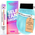 Self Tanning Drops Kit with Exfoliating Mitt to prepare your skin – Made in Korea, Natural Ingredients, Aloe Leaf Juice & Hyaluronic Complex Face & Body Non-Toxic, Fragrance-Free, Self tanner kit