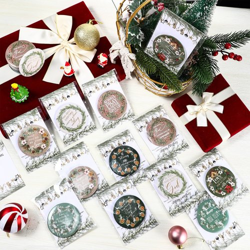 Thyle 36 Sets Christmas Christian Gifts Bulk Bible Verse Compact Mirrors Mini Christian Pocket Mirror Portable Round Makeup Mirrors with Christmas Greeting Cards for Women Xmas Church Party Favors