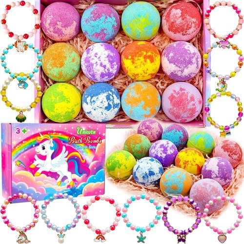 Unicorn Bath Bombs for Kids Girls with Toys Surprise Jewelry Inside Gift for Girls 3 4 5 6 7 8 Years Old Birthday Gifts Ideas Easter Gifts for Girl Easter Basket Stuffers Egg Fillers Christmas Gifts