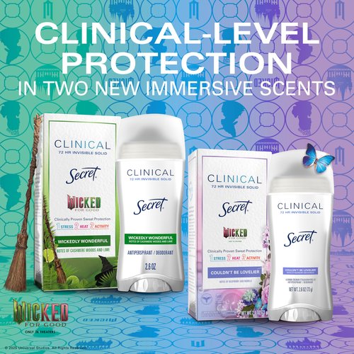 Secret Clinical Strength Antiperspirant Deodorant for Women, Wickedly Wonderful, 3X Sweat Protection, 72hr Sweat & Odor Protection, PH Balanced, Invisible Solid, Cashmere Woods & Lime Scent, 2.6 oz
