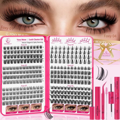 Vasa Muse Premium Lash Clusters Kit 10-16mm lashes Wispy Natural & Fairy Spiky Lash Clusters 0.05mm Eyelash Clusters Ultra-thin Invisible band lash Extension Kit with Bond Seal for Starter DIY
