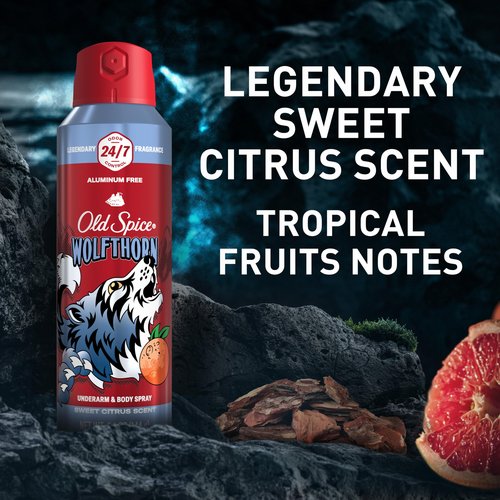 Old Spice Aluminum Free Body Spray for Men, 24/7 Odor Protection, 24/7 Lasting Fragnance & Freshness, Cologne Quality Scent, Wolfthorn with Sweet Citrus Scent, 5.1 oz (Pack of 3)