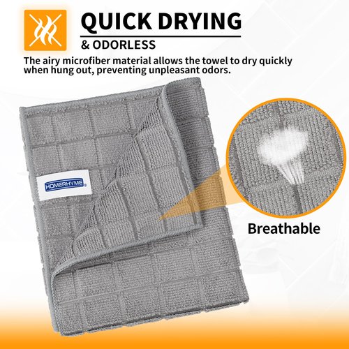 HOMERHYME Microfiber Hand Bath Towels, 6 Pack 25''*15'' Grey Bathroom Hand Towels, All-Purpose Quick Dry Lint Free Soft Absorbent Checkered Washcloth Fingertip Towels Bulk for Travel Gym Hotel