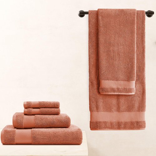 BIOWEAVES 100% Organic Cotton 700 GSM Plush 6-Piece Premium Towel Set GOTS Certified, 2 Bath Towels, 2 Hand Towels & 2 Washcloths - Burnt Orange