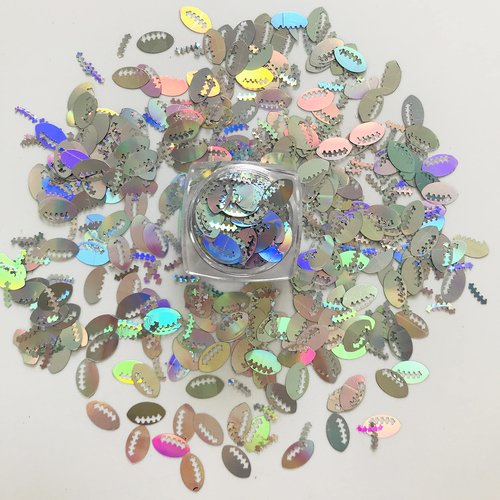 10 Grams/Pack - Sliver Holographic Football Rugby Ball Shape Glitter - Festival Rave Beauty Makeup Face Body Nail Art Decoration LB100