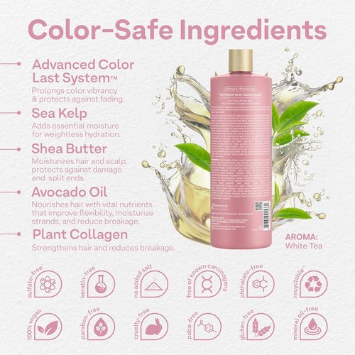 Colorproof Smooth Shampoo - 32 Fl. Oz. | Anti-Frizz, Hydrating Formula for Color-Treated Hair, White Tea Scent