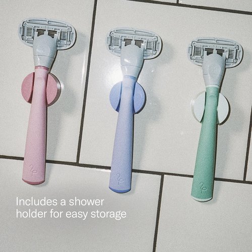 Flamingo Shaving Razor Set for Women - Razor Handle, 2 Razor Blade Refills, Foaming Shave Gel, and Shower Holder - Rose