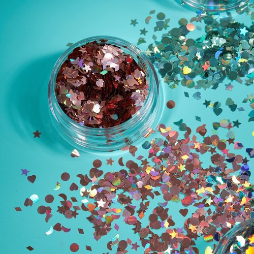 Holographic Glitter Shapes by Moon Glitter – 100% Cosmetic Glitter for Face, Body, Nails, Hair and Lips - 0.10oz - Set of 8 colours