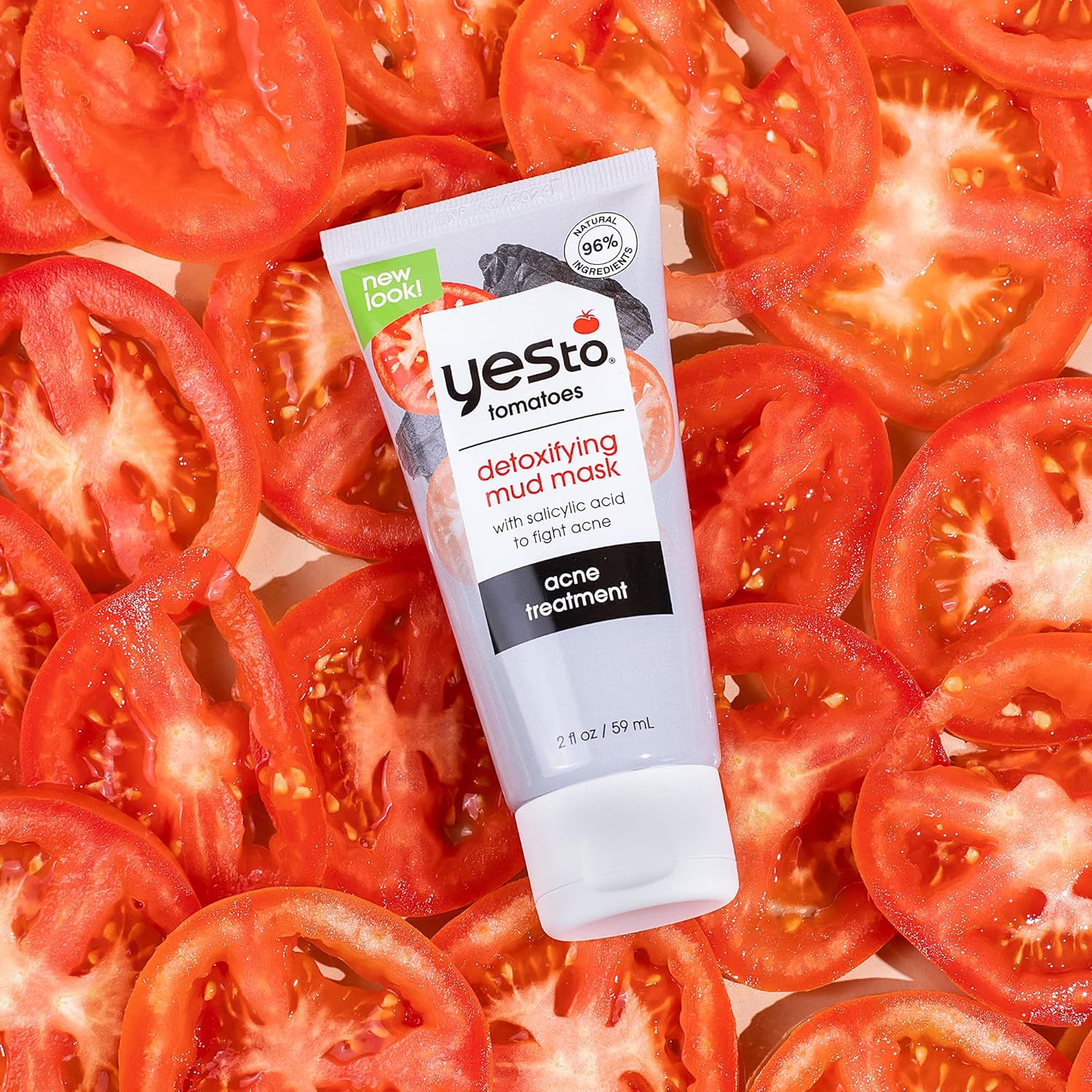 Yes To Tomatoes Charcoal Mud Mask - Detoxify Acne-Prone Skin with Salicylic Acid | 2.006 Fl Oz (Pack of 2)