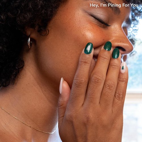 Heyhae Semi Cured Gel Nail Strips | No LED Lamp Needed | Glitter, Green | Easy Apply & Remove, Salon Quality | Includes 28 Strips, 1 Prep Pads, Nail File & Wooden Stick - Hey, I’m Pining for You