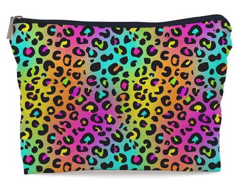 Lacosu Colorful Neon Leopard Print Rainbow Makeup Bag Cosmetic Bag Zipper Pouch Toiletry Bags,Leopard Print Gifts for Women Teen Girls