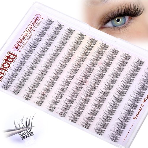 Natural Self Adhesive Clusters Lashes No Glue Self Adhesive Wispy Cluster Eyelashes Extensions Pre-glued Lashes Cluster Reusable C-Curly Individual Lashes 9-12mm Press on Lash by zenotti