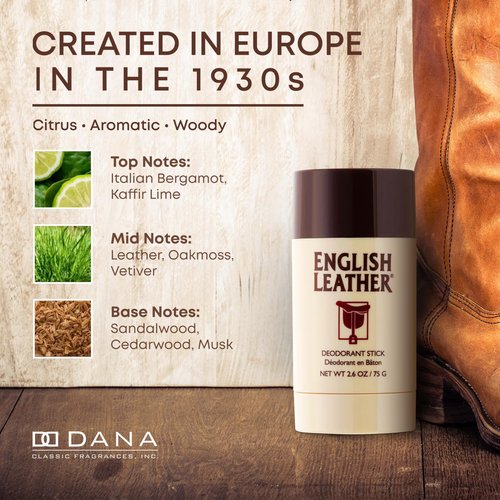 English Leather Deodorant for Men - Classic & Masculine with Long Lasting Citrus, Aromatic & Woody Scent (2.6 Oz / 75 g)