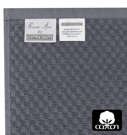 COTTON CRAFT Euro Spa Waffle Wash Cloth - Set of 12 Luxury Pure Ringspun Cotton Waffle Weave Bathroom Face Towel - Everyday Absorbent Hotel Gym Shower Beach Kitchen Travel Dorm - 12x12 inches - Grey