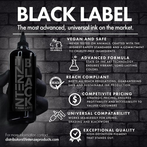 Intenze Black Label Tattoo Ink 8oz Bottle - Professional Grade, ISO Certified, Made in USA