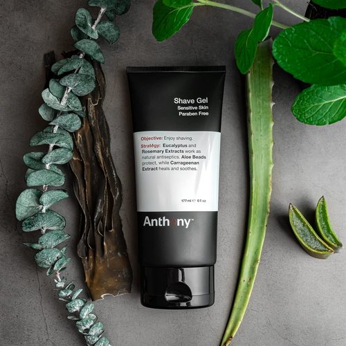Anthony Shave Gel for Sensitive Skin – Non-Foaming, Soothing Shaving Cream for Men and Women. With Aloe Vera Beads, Eucalyptus, Rosemary and Carrageenan Extract - 6 Fl Oz