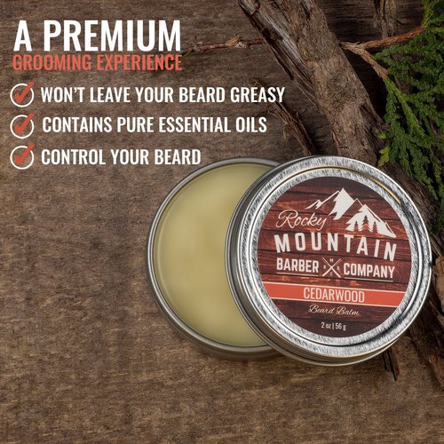 Rocky Mountain Barber Beard Balm - 100% Natural Wax Blend with Cedarwood Scent - Nourishing Formula