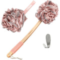 Toem® Loofah Back Scrubber for Shower | Bamboo Charcoal Fiber Infused | Loufas for Men & Women | Includes 1 Long Handled Shower Sponge, 1 Bath & Shower Luffa Pouf & 1 Hook to Hang Stuff (Rose Pink)