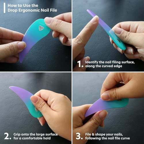 Bona Fide Beauty Ergonomic Nail File Set - 2PC Czech Glass Files for Natural & Acrylic Nails | Pastel Green & Violet