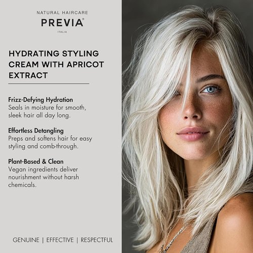 PREVIA Anti Frizz Leave-In Creme - Vegan Frizz-Control Styling Cream with Apricot Extract - 6.7 oz