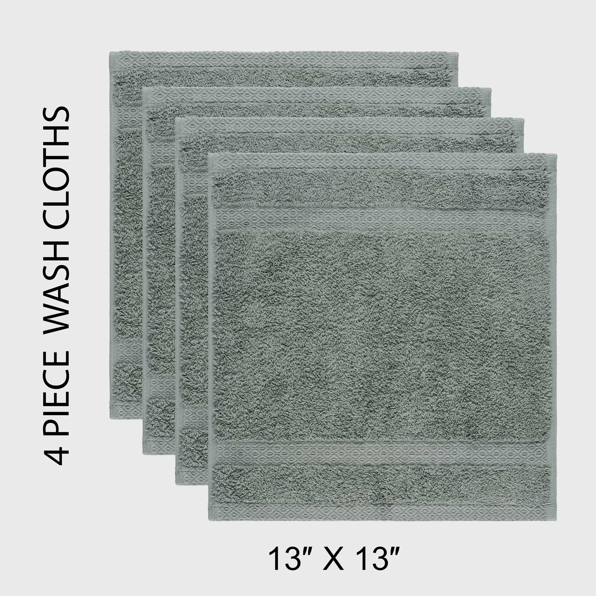 YRALY Premium Turkish Cotton Washcloths (4 Pack) Hotel Quality Ultra Soft & Absorbent Towels for Face, Hand, Kitchen & Cleaning – Sage Green