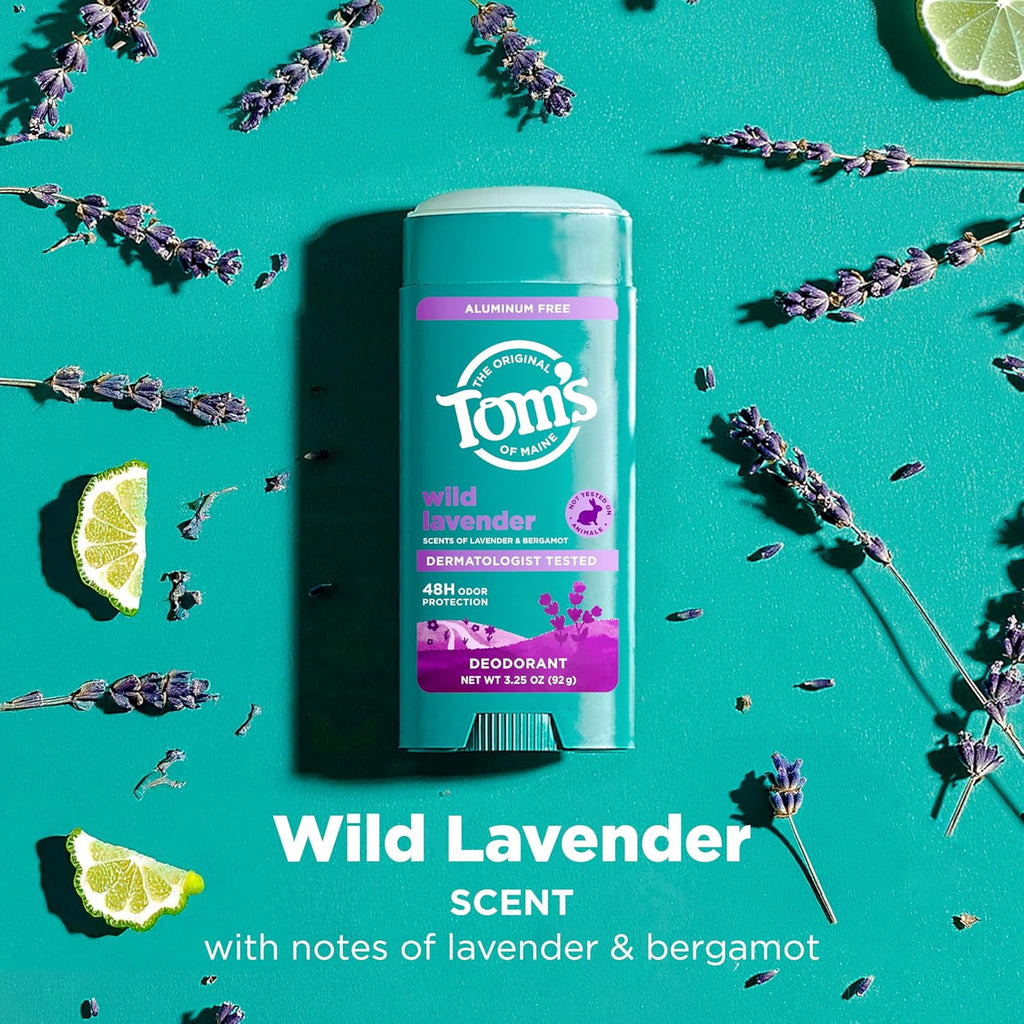 Tom’s of Maine Wild Lavender Natural Deodorant - Aluminum Free, 48-Hour Odor Protection | 3.25 oz (2 Pack)