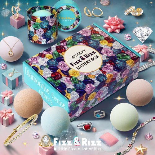 Fizz & Rizz Jewelry Mystery Bath Bomb:Surprise Rings,Necklaces, Earrings,Bracelets and Chance to Reveal High-Value Jewelry Bath Bomb Perfect Gifts for Various Occasions