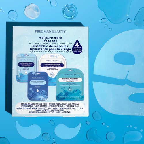 Freeman 4 Piece Hydrating Face Mask Set – Clean Moisture & Glow Sheet Mask Kit With Under Eye Patches, Dermatologist Tested Skincare For Dry or Sensitive Skin, Travel Friendly