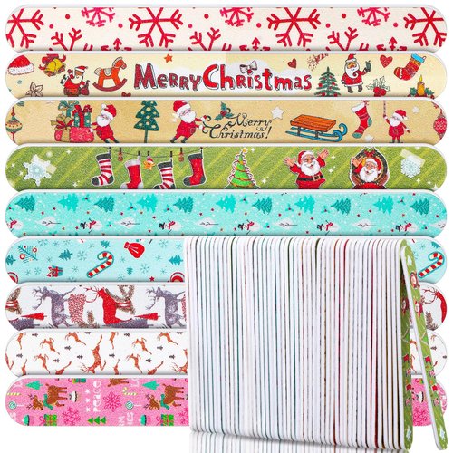 Lanties 45 Pack Christmas Nail Files Gifts Bulk Holiday Emery Boards Double-Sided Christmas Party Nail Files Bulk Stocking Stuffers Christian Gifts for Women Customers Coworkers Staff(Santa)