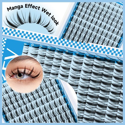 Fairy Lash Clusters Kit Manga Lash Extension Kit Invisible Band Anime Spiky Lash Clusters Eyelash Clusters Kit with Lash Bond and Seal(Fairy Kit-8-18mix)