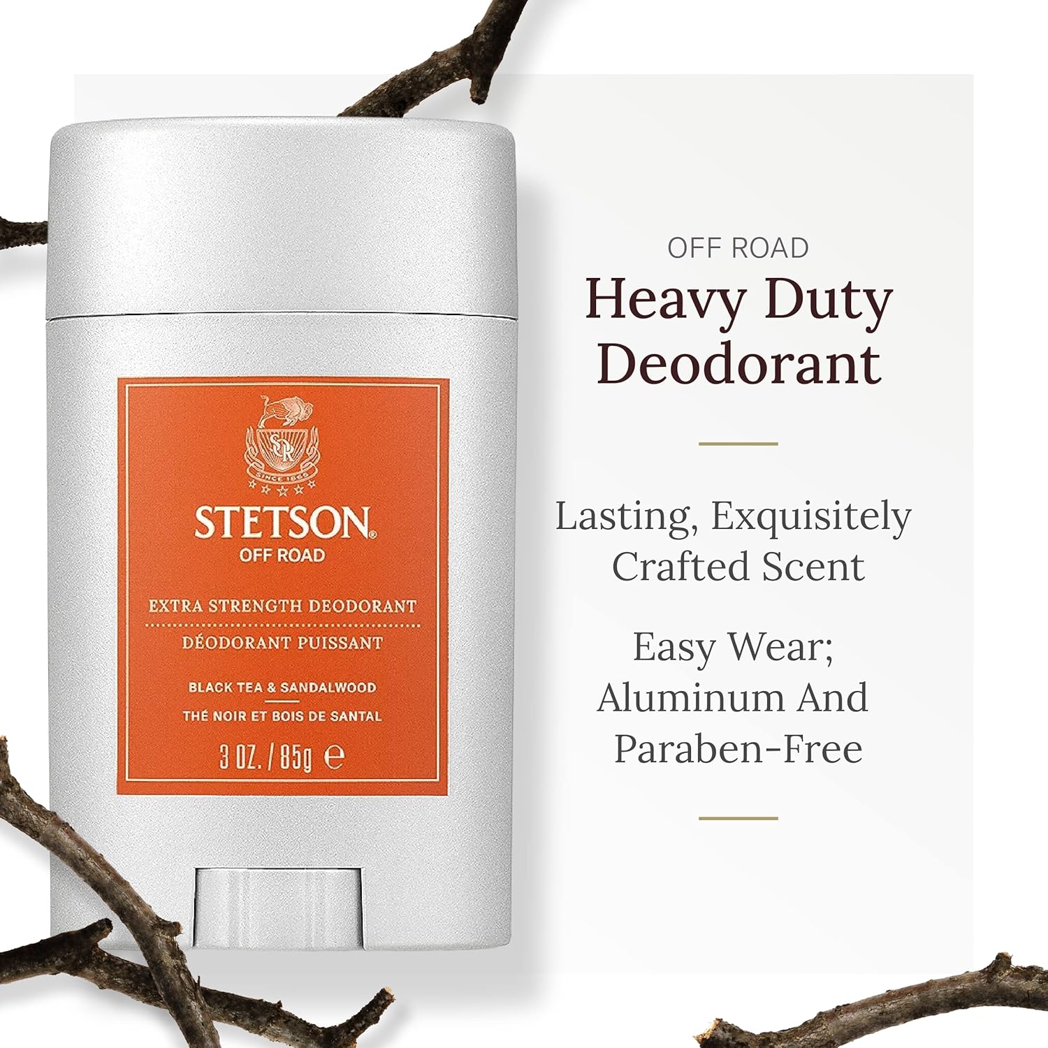 Stetson Extra Strength Men's Deodorant Stick - 3 oz Gel for Grooming Kit | 3 Pack - Off-Road Scent