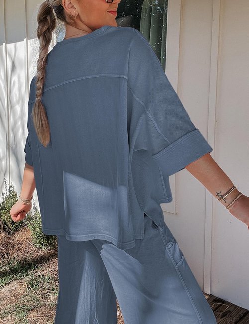 Skiennix Women’s 2-Piece Lounge Set - Oversized Sweatshirt & Wide Leg Pants | Relaxed Fit Casual Outfit