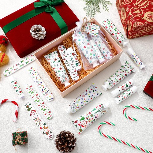 6 Sets/36 Pcs Christmas Party Favors Christmas Hand Cream Body Lotion Lip Balm Nail File Gifts Set Xmas Stocking Stuffers Travel Size Lotion Bulk Holiday Party Supplies for Coworkers Women Adults