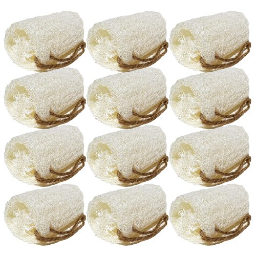 100% Natural Loofah Exfoliating Body and Face Sponge Scrubber for Skin Care in Bath Spa Shower - Pack of 12 - Eco-Friendly and Biodegradable Shower Luffa
