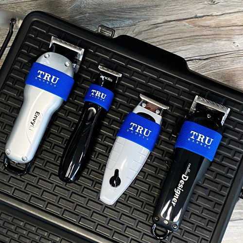 TRU BARBER Clipper Bands 4 PCS Sleeve for Barbers, Non-Slip, Heat Resistant Barber Tools (Blue)