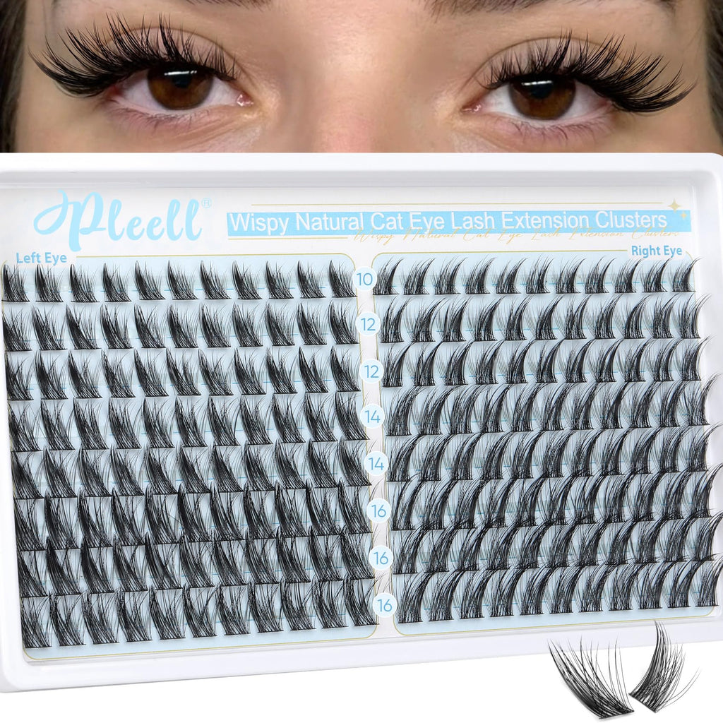 Wispy Lash Clusters Natural Eyelashes Cluster Eyelash Extensions Cat Eye176PCS Individual Lashes Clusters C Curve Eyelash Clusters 10-16MM DIY Lash Extension by Pleell